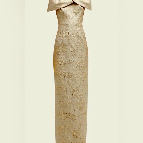 Teri Jon Metallic Off-The-Shoulder Jacquard Gown - Gold - 14 Teri Jon Metallic Off-The-Shoulder Jacquard Gown - Gold - 14